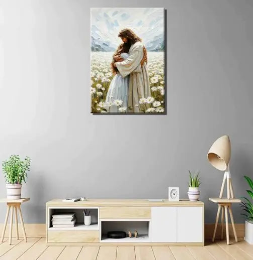 Jesus Hugging Girl Canvas Wall Art