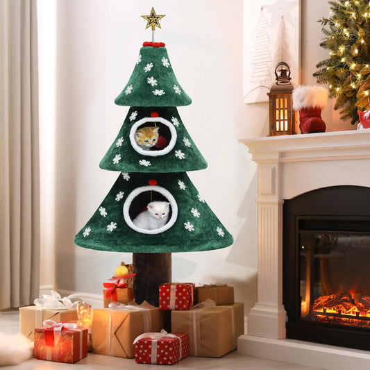 Luxury Christmas Cat Tree with 2 Cat Houses